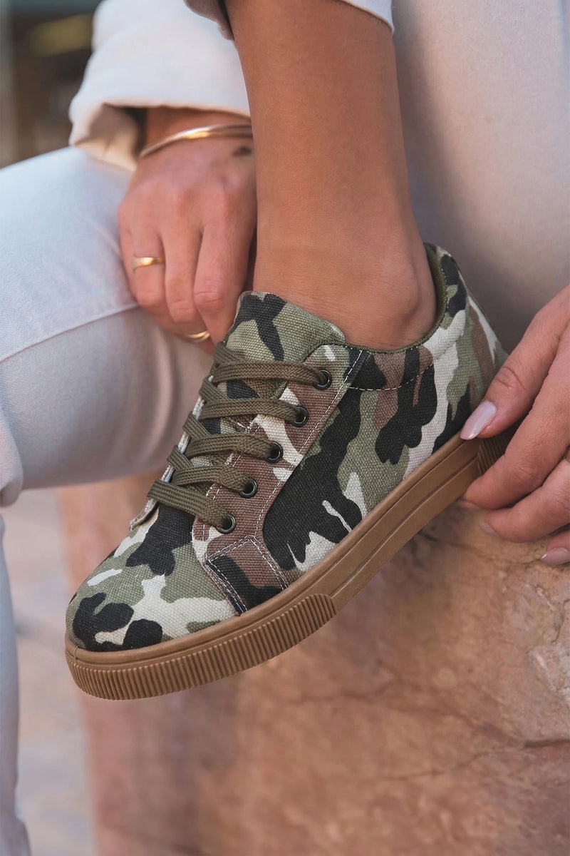 Load image into Gallery viewer, DLLSHOE 55 - Four Leaf Clover Camouflage Print Lace-Up Flat Shoes
