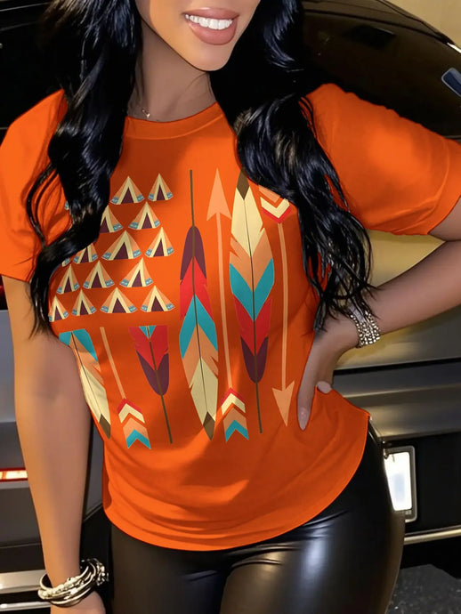 TMTSHT116 - Ladies Coral Short Sleeve Western Design Shirt