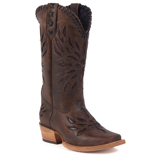 6502 - RockinLeather Women's Rustic Brown Boot With Inlays