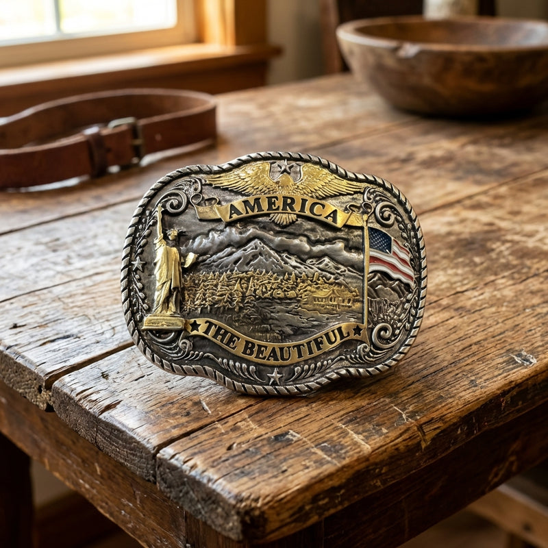 Load image into Gallery viewer, RLB522 - RockinLeather America The Beautiful Belt Buckle
