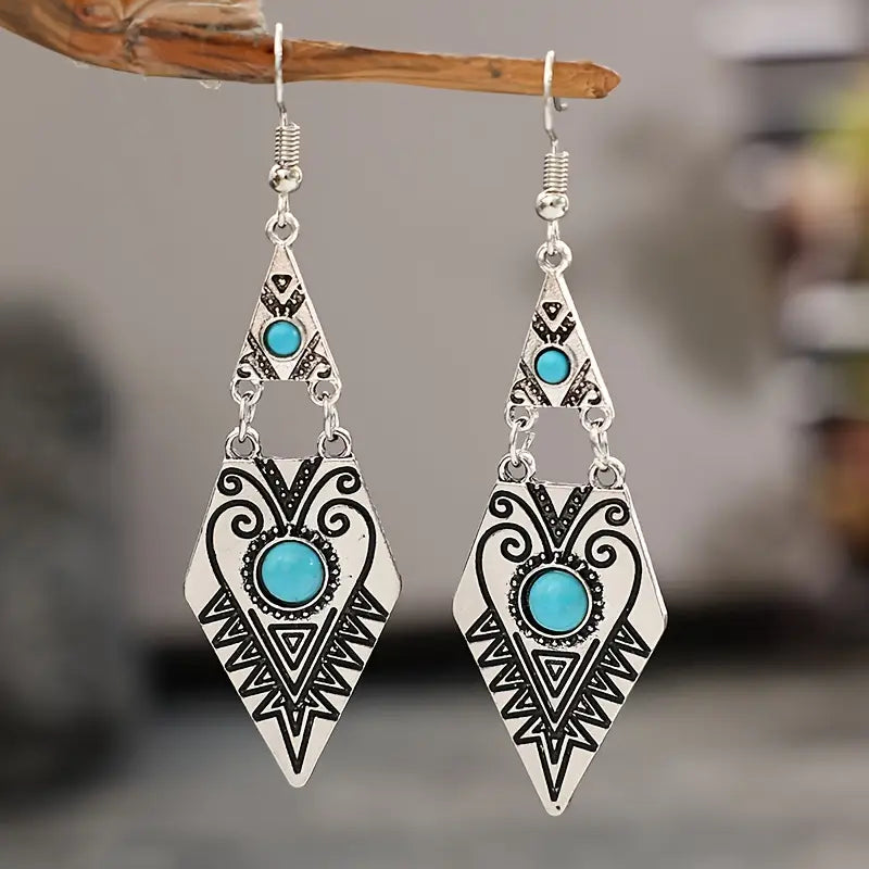 Load image into Gallery viewer, TMER3 - Turquoise Drop Shaped Earrings
