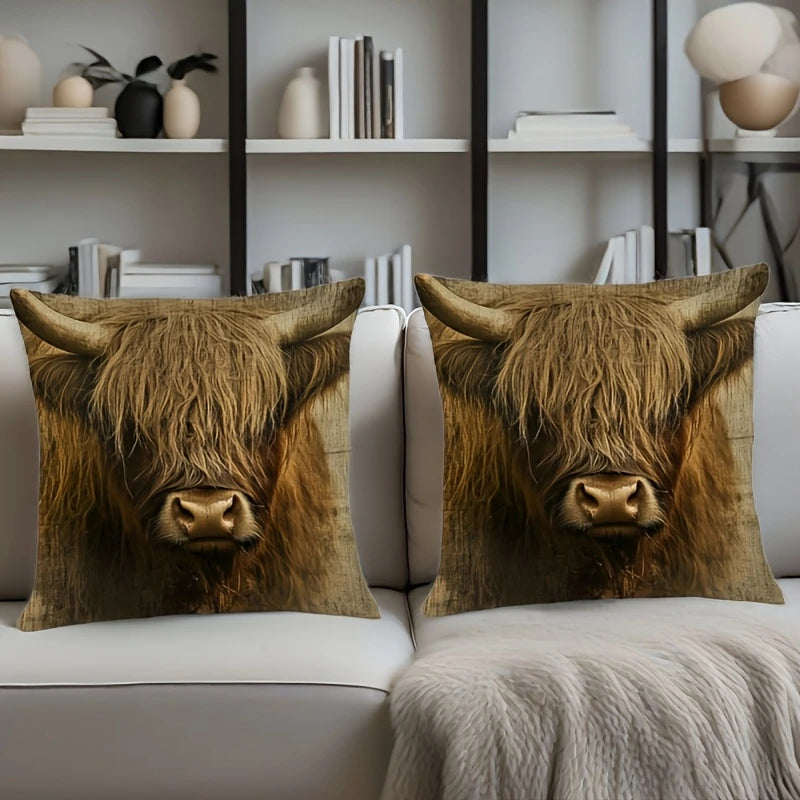 Load image into Gallery viewer, TMPL90 - Set of 2 - 18&quot; x 18&quot; Vintage Highland Cow Throw Pillows
