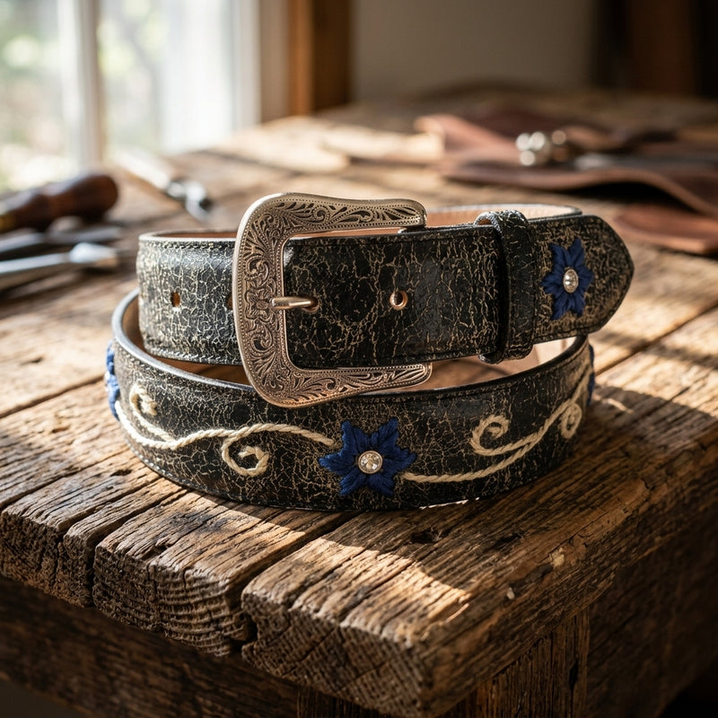 Load image into Gallery viewer, B55 - RockinLeather Cracked Blk W/Blue Star
