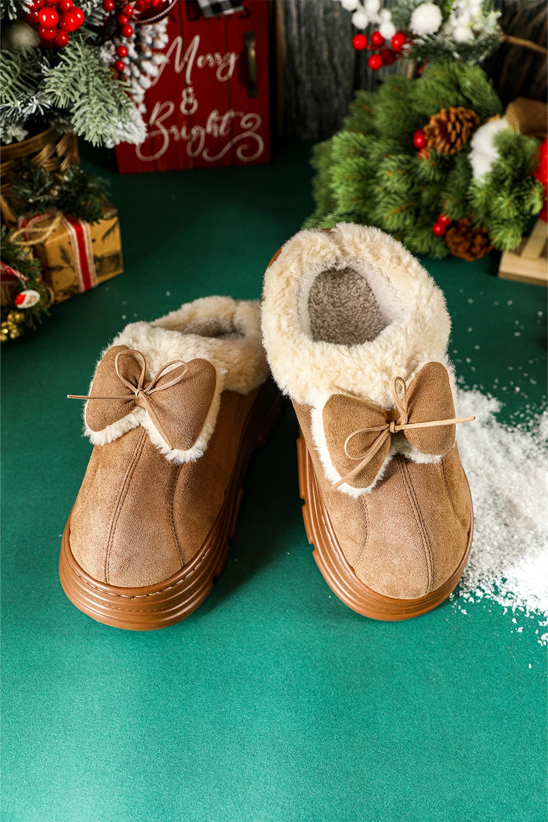 Load image into Gallery viewer, DLLSHOE 131 - Straw Yellow Cozy Faux Fur Lined Bow Decor Clog Slippers
