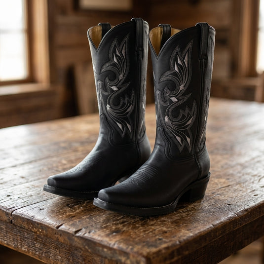 1149 - RockinLeather Men's Black Oiled Narrow Square Toe Western Boot