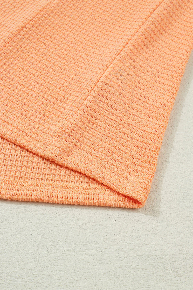 Load image into Gallery viewer, DLLS527 - Ladies Grapefruit Orange Waffle V Neck Short Sleeve Knit Top
