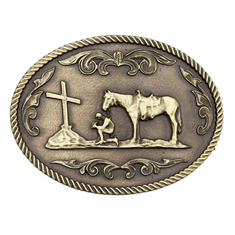 Load image into Gallery viewer, 668 - Oval Praying Cowboy with Rope Edge Buckle
