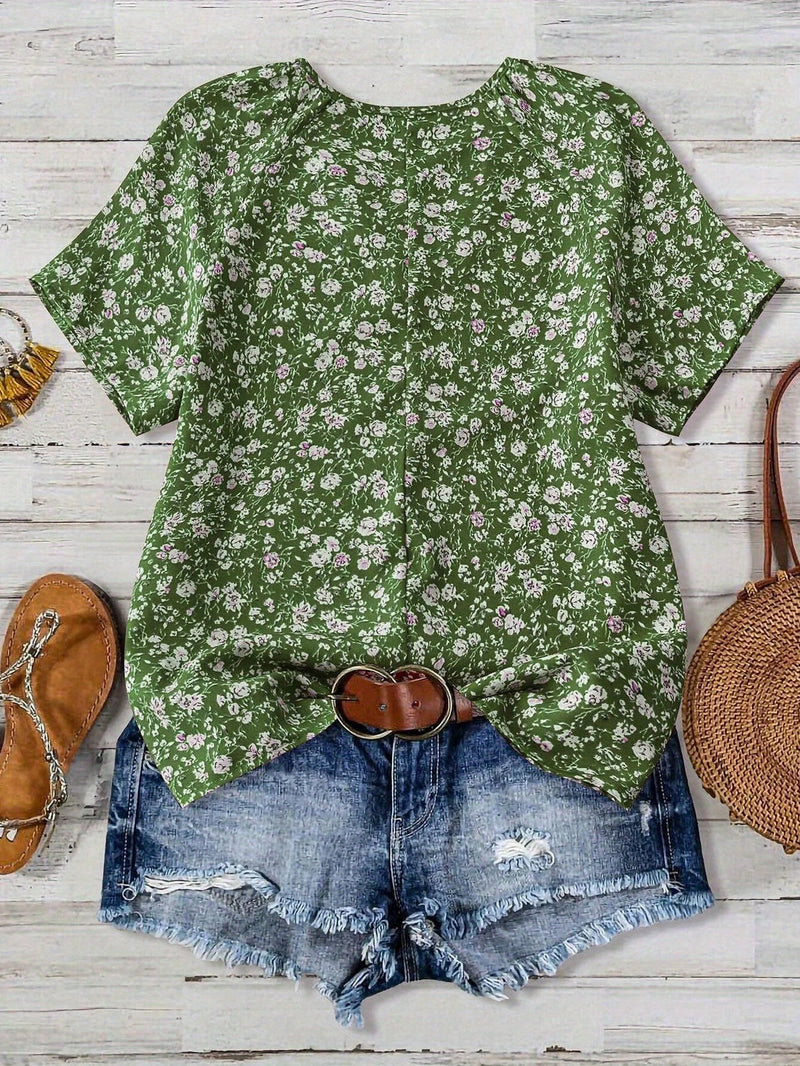 Load image into Gallery viewer, TMTSHT105 - Ladies Floral Print V Neck Shirt
