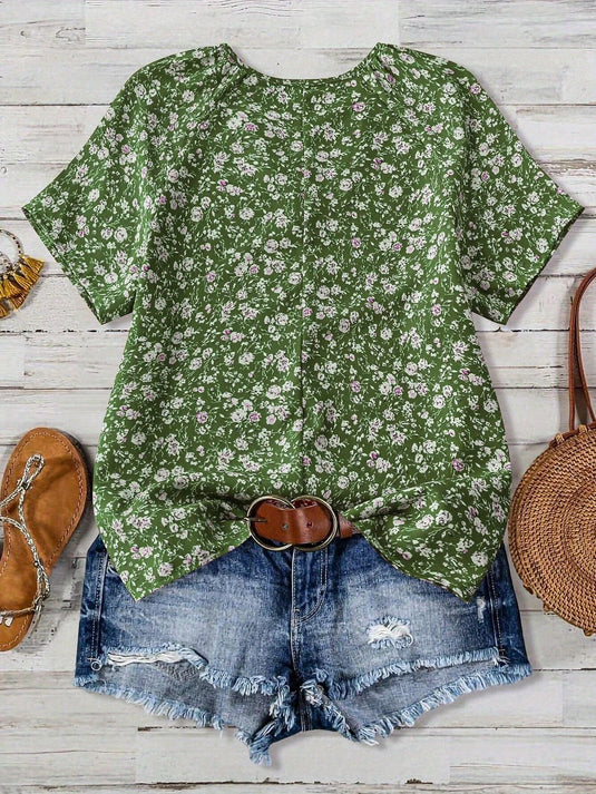 TMTSHT105 - Ladies Floral Print V Neck Shirt