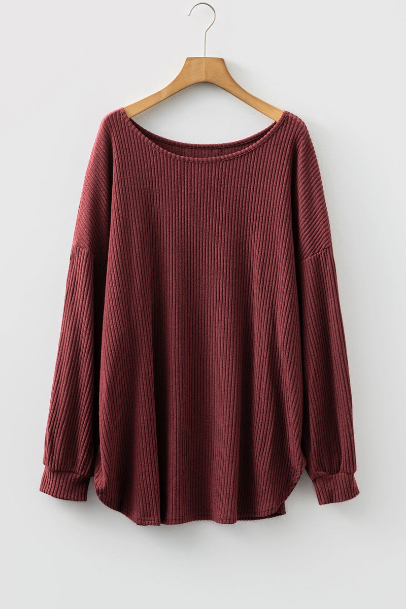 Load image into Gallery viewer, DLLS238 - Ladies Wild Ginger Plus Size Ribbed Button Decor Long Sleeve Loose Top

