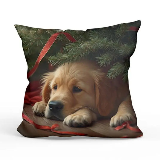 TMPL145 - 1 Piece - 18" x 18" Golden Retriever Christmas Throw Pillow