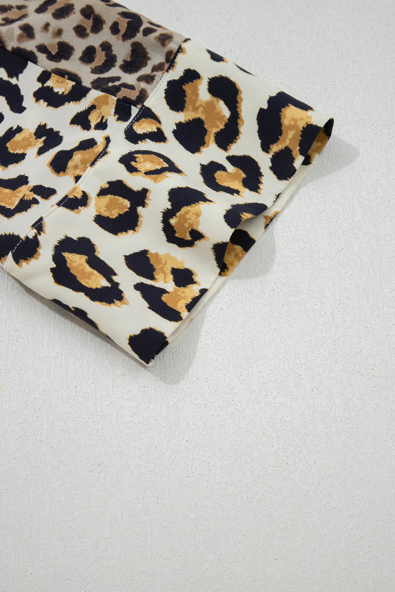 Load image into Gallery viewer, DLLS379- Ladies Khaki Mixed Leopard Patchwork 3/4 Sleeve Loose Shirt
