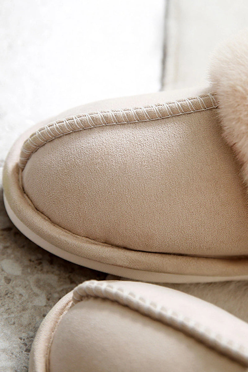 Load image into Gallery viewer, DLLSHOE 125 - Khaki Cut and Sew Faux Suede Plush Lined Slippers
