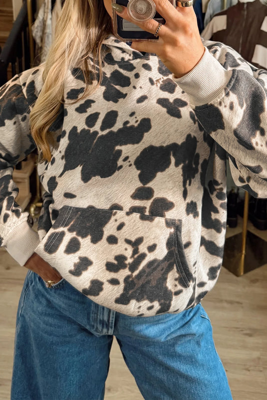 DLLS1058 - Ladies Multicolour Western Print Long Sleeve Pocket Regular Fit Hoodie
