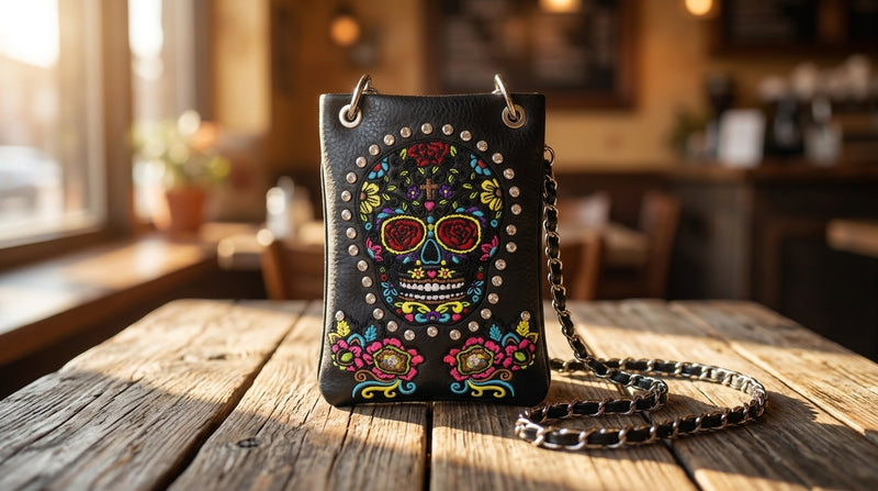 Load image into Gallery viewer, Rainbow Purse 2 - Black Sugar Skull
