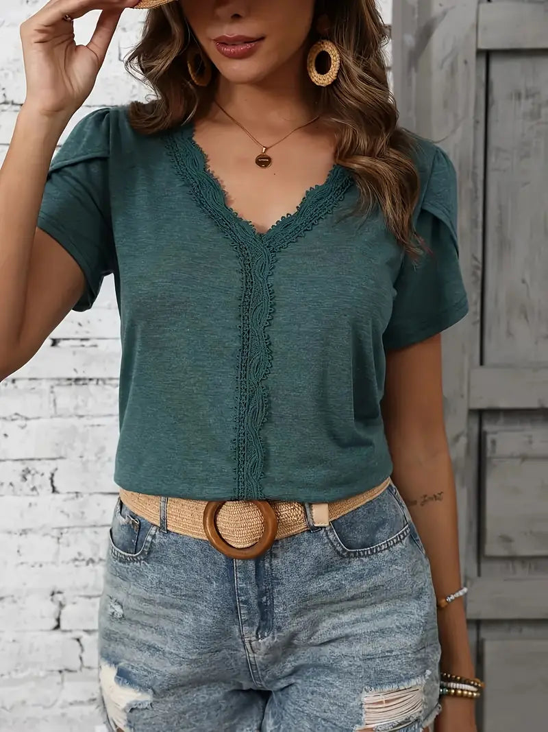 Load image into Gallery viewer, TMTSHT67 - Women&#39;s Lace Splicing Petal Sleeve Shirt
