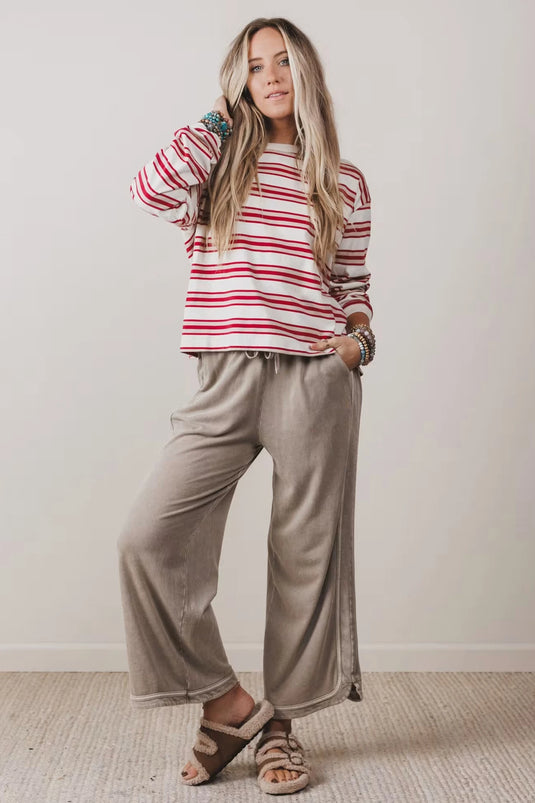 DLLS680 - Ladies Red Stripe Long Sleeve Striped Top