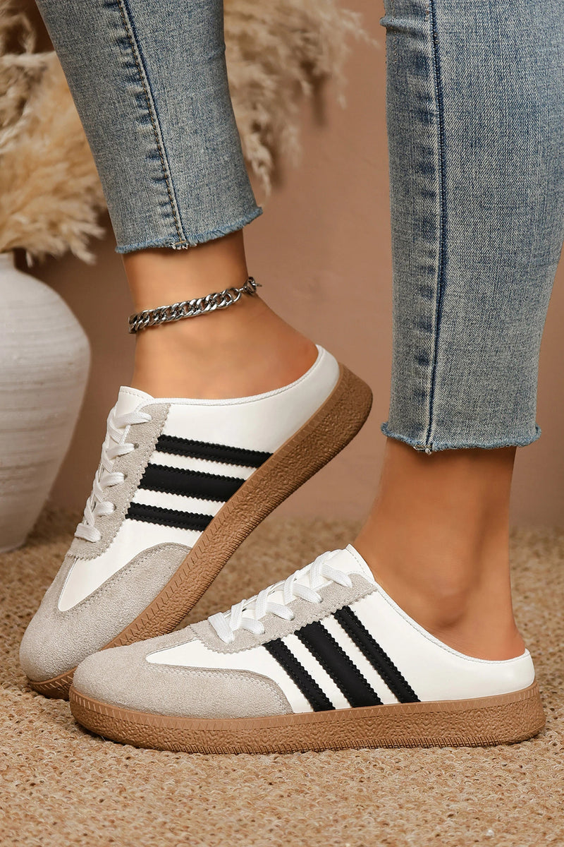 Load image into Gallery viewer, DLLSHOE 147 - White PU Leather Color Block Varsity Lace Up Flat Shoes
