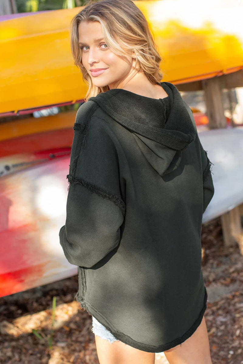 Load image into Gallery viewer, DLLS151 - Ladies Gray Exposed Seam Raw Edge Hoodie with Pockets
