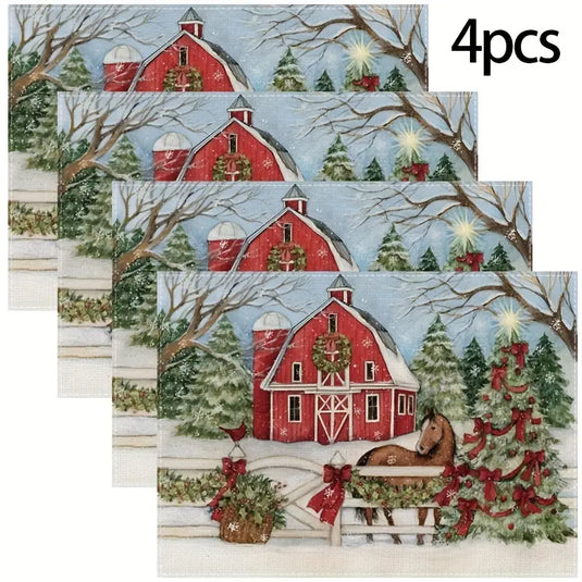 TMPLMT13 - Set of 4 - Rustic Barnyard Christmas Placemats