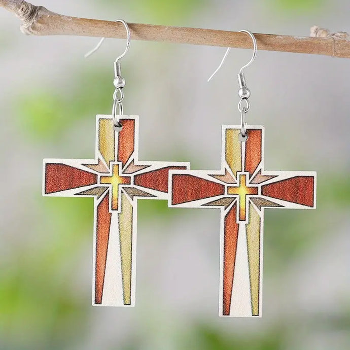 TMER76 - Cross on Cross Wooden Earrings