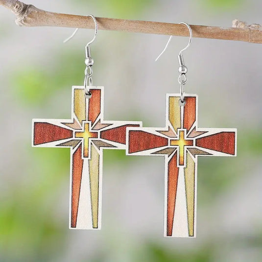 TMER76 - Cross on Cross Wooden Earrings