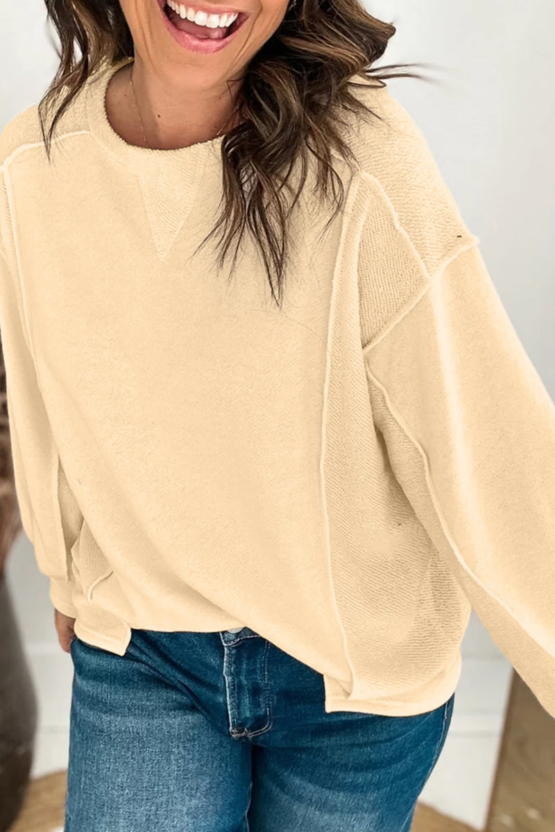 Load image into Gallery viewer, DLLS153 - Ladies Beige Splicing Round Neck Pullover Sweatshirt
