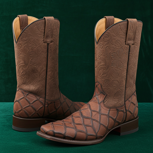 CP1709 - Cowboy Prayer Chocolate Pirarucu Print Cowboy Boots