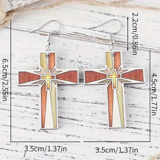 TMER76 - Cross on Cross Wooden Earrings