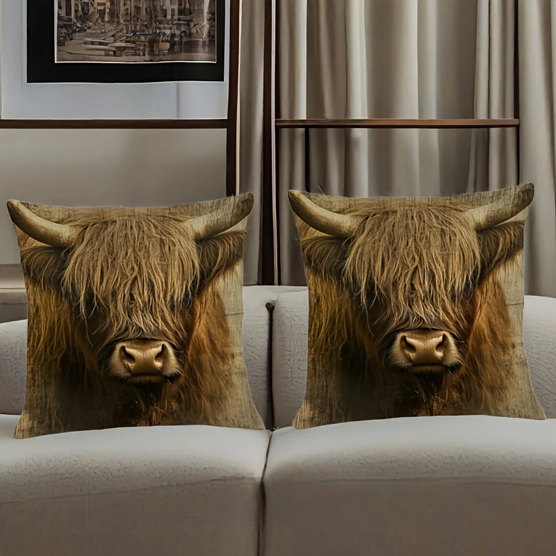 Load image into Gallery viewer, TMPL90 - Set of 2 - 18&quot; x 18&quot; Vintage Highland Cow Throw Pillows
