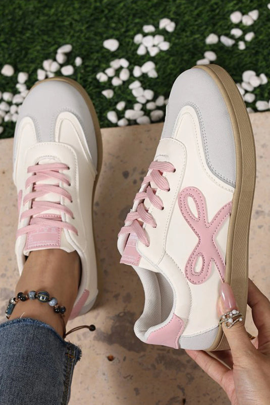 DLLSHOE 12 - Pink Cute Bow Patch Color Block PU Leather Sneakers
