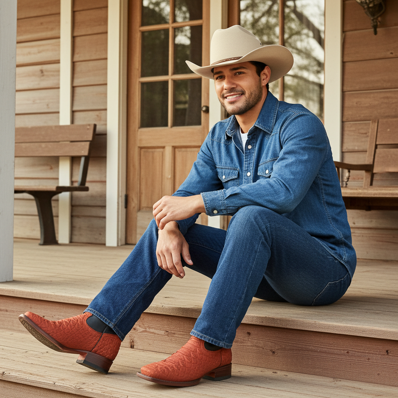 Load image into Gallery viewer, CP1704 - Cowboy Prayer Hand Crafted Rust Brown Python Print Cowboy Boot
