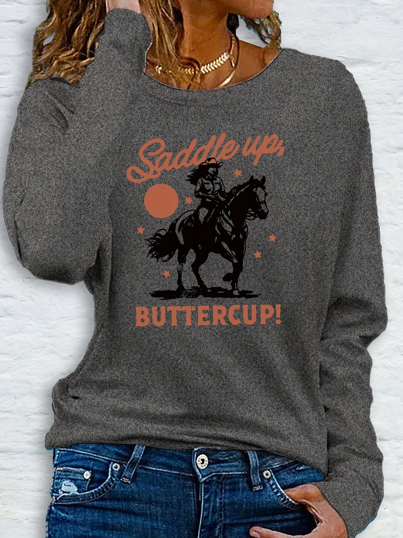 Load image into Gallery viewer, TMTSHT34 - Women&#39;s LS Grey Buttercup T Shirt
