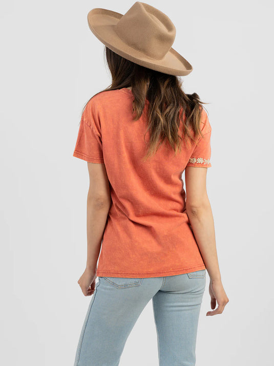 DL-T019RD - Delila Women's Mineral Wash “Tribe” Graphic Short Sleeve Tee