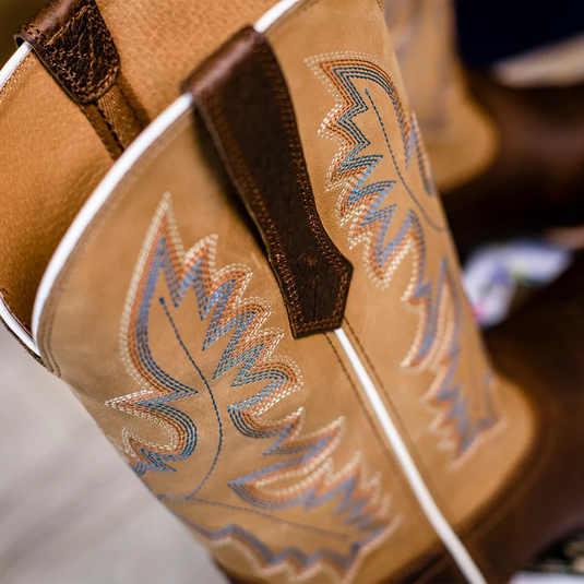 PLT103608 - Palitutu Men's Brown Embroidered Full-Grain Leather Square Toe Western Boots