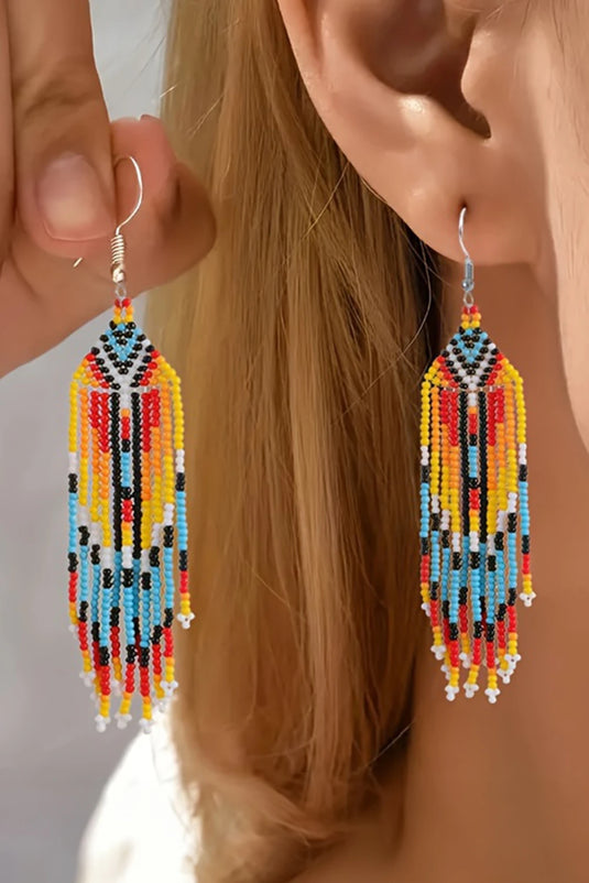 DLLER 14 - White Western Rice Bead Tassel Hook Earring