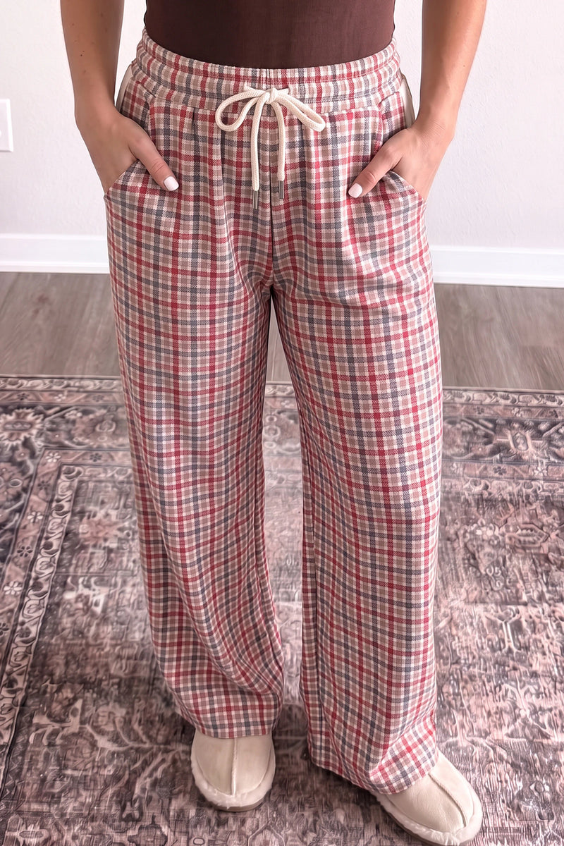 Load image into Gallery viewer, DLLS1155 - Ladies Multicolour Festive Plaid Drawstring Elastic Waist Pants
