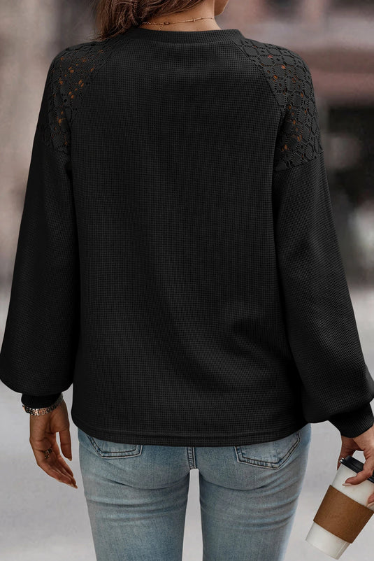DLLS205 - Ladies Black Lace Long Sleeve Textured Pullover