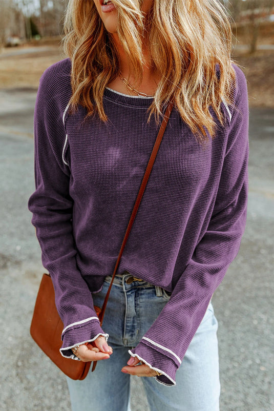 DLLS208 - Ladies Tillandsia Purple Textured Round Neck Long Sleeve Top