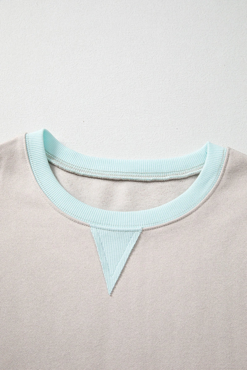 Load image into Gallery viewer, DLLS455 - Ladies Jet Stream Striped Colorblock Patchwork Drop Shoulder Sweatshirt
