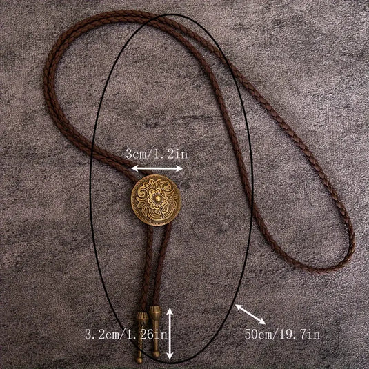 TMBL04 - Round Carved Brown Bolo Tie