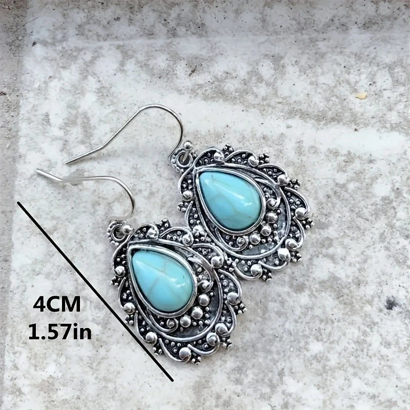 Load image into Gallery viewer, TMER48 - Turquoise Dangle Drop Earrings
