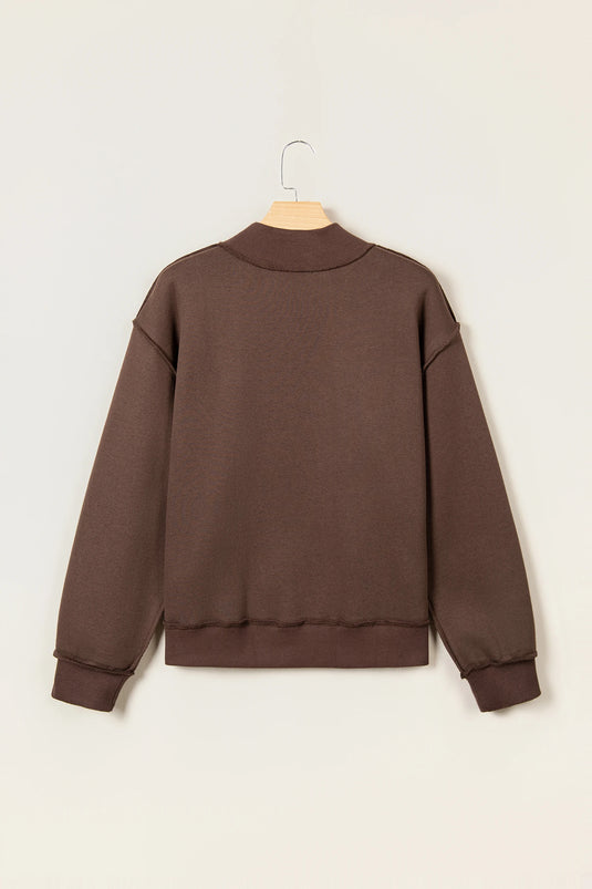 DLLS1139 - Ladies Coffee WWJD Pattern Embroidered Patch Graphic Mock Sweatshirt