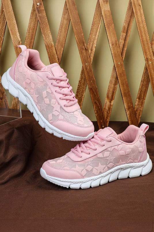 DLLSHOE 178 - Pink Boho Cute Pattern Lace-Up Rugged Sole Sporty Sneakers
