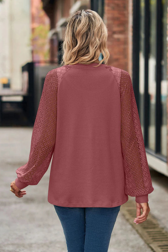 DLLS134 - Ladies Waffled Knit Lace Long Sleeve Buttoned Cardigan