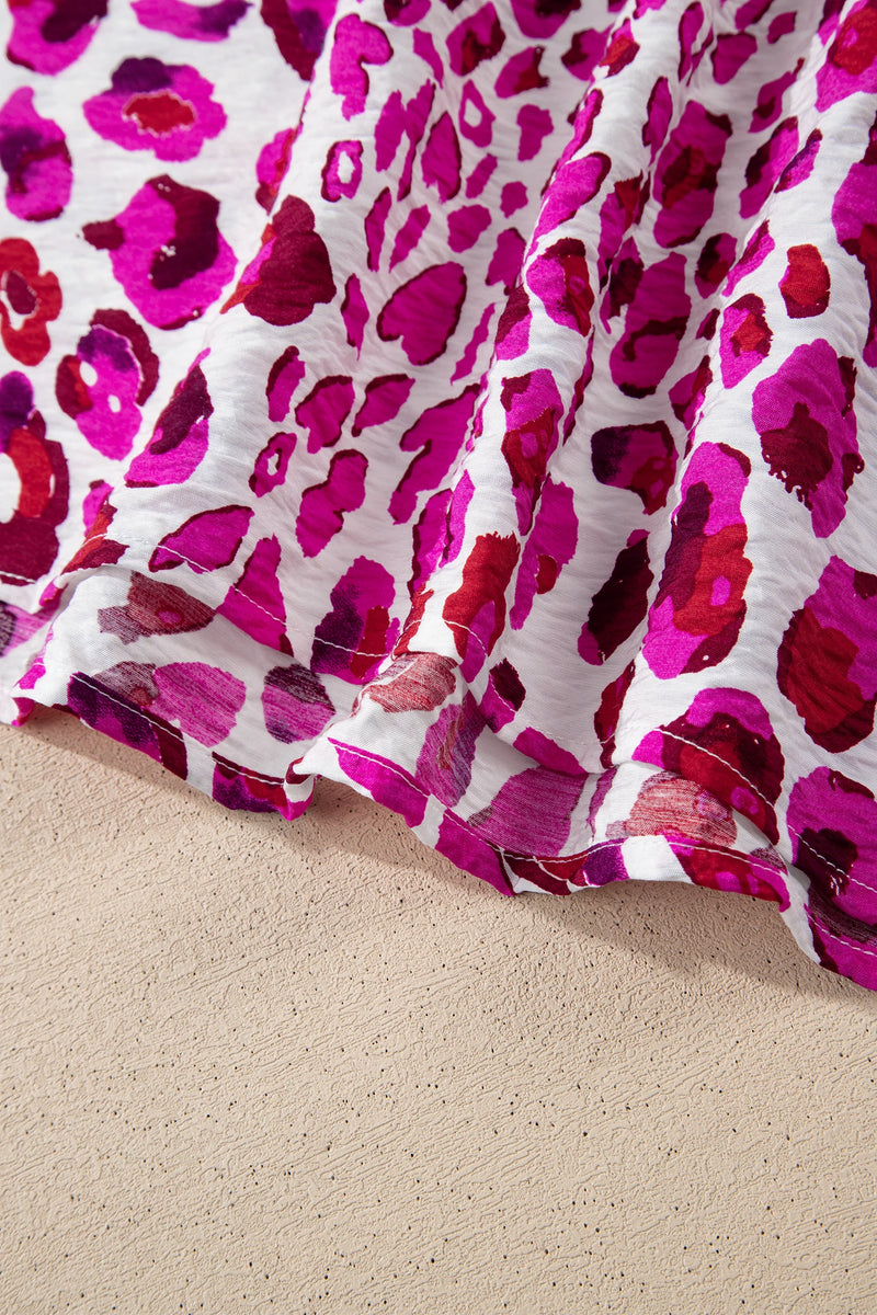 Load image into Gallery viewer, DLLS493 - Ladies Rose Leopard Print V Neck Puffy Half Sleeve Blouse
