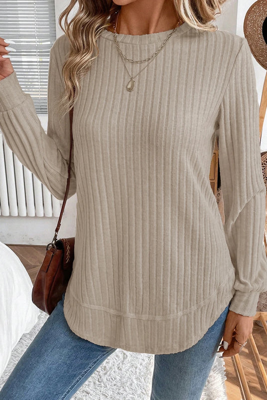 DLLS188 - Ladies Jet Stream Ribbed Texture Round Neck Long Sleeve Rounded Hem Knit Top