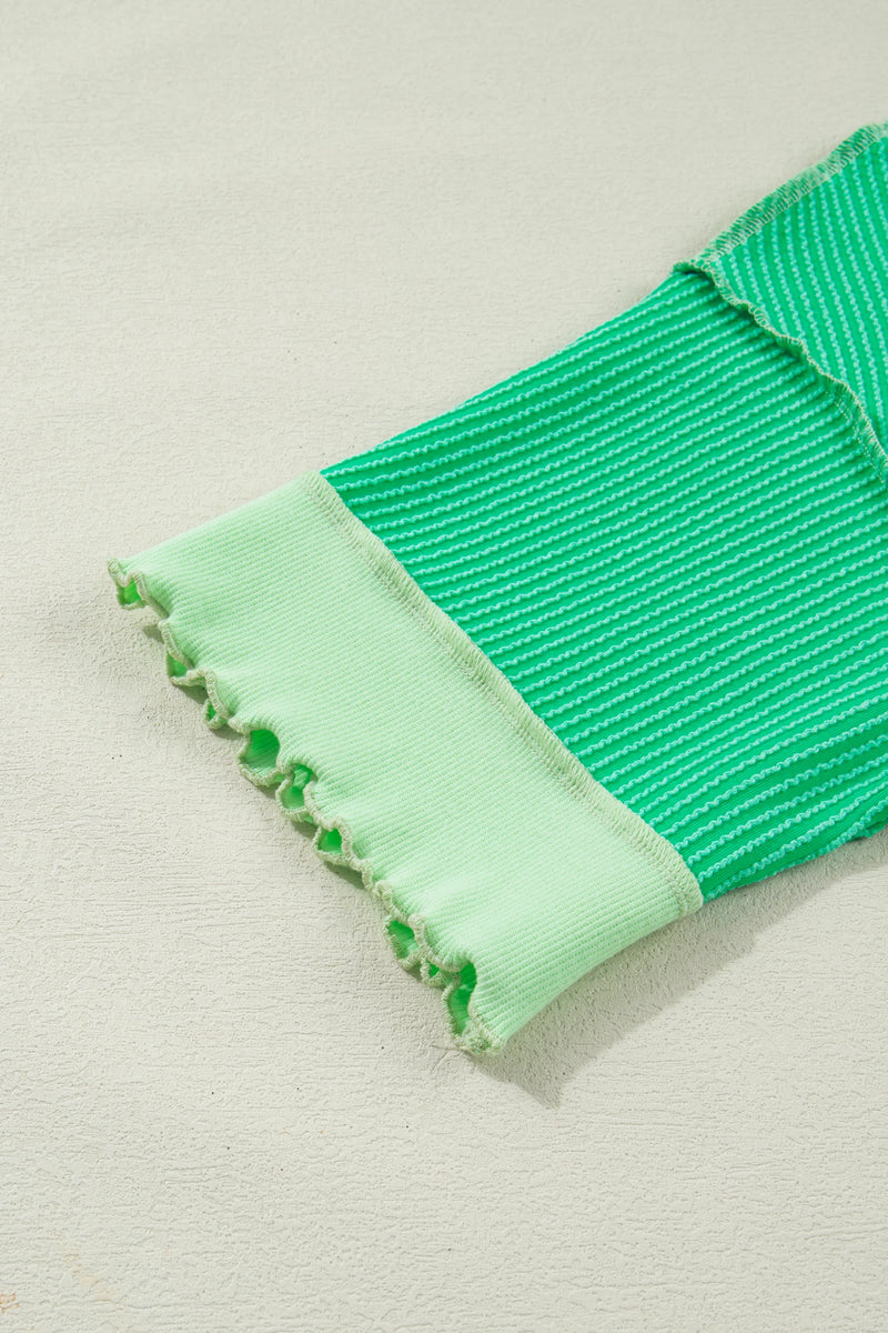 Load image into Gallery viewer, DLLS512 - Ladies Mint Green Loose Uneven Hem Twist Ribbed T Shirt
