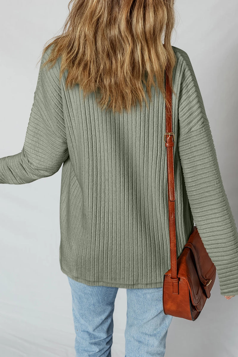 Load image into Gallery viewer, DLLS278 - Ladies Mist Green Thermal Ribbed Texture Drop Shoulder Button Up Shacket
