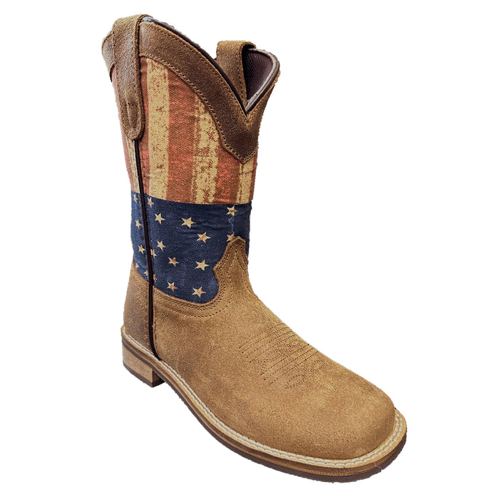 7000 C/Y - RockinLeather Children's Tan Roughout Flag Leather Boot